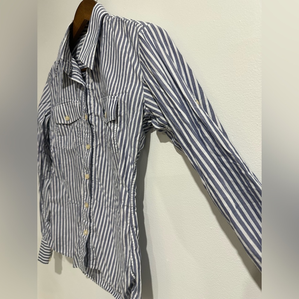 ABERCROMBIE & FITCH Vintage Y2K Blue & White Strip Fitted Button Down Size M - Picture 2 of 4
